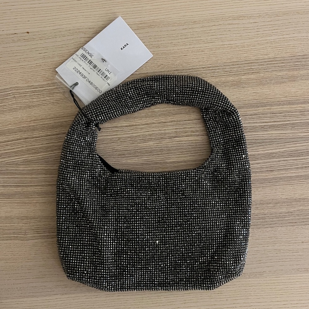 NWT Kara Gray Mini Crystal Mesh Armpit Bag